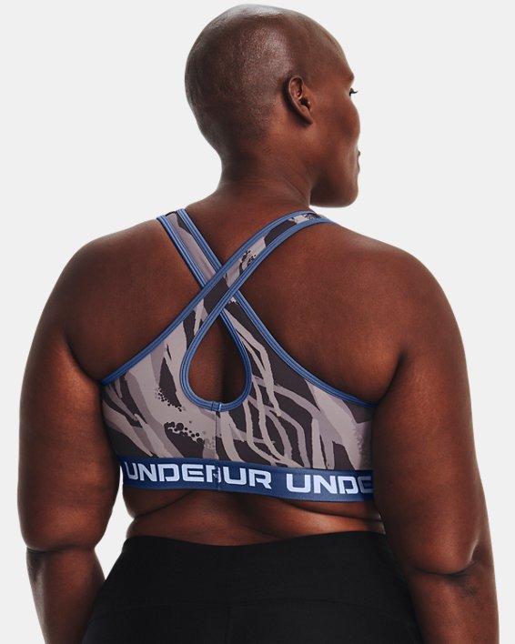 Women's Armour® Mid Crossback Printed Sports Bra, Blue, pdpMainDesktop image number 1